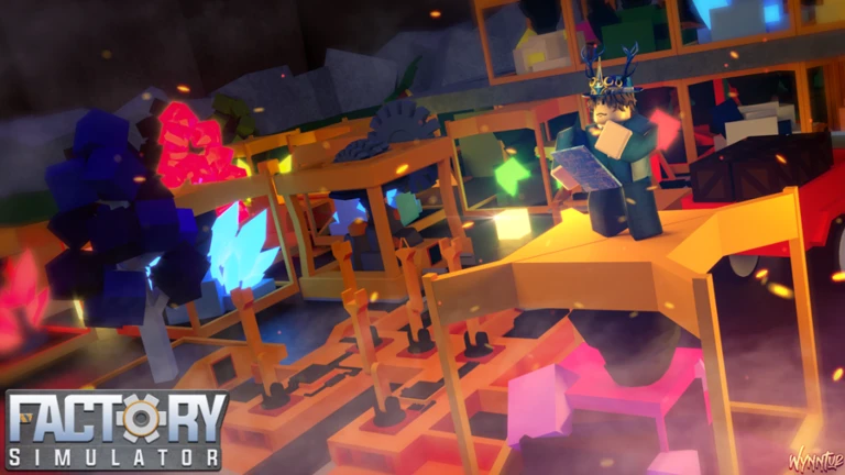 Factory Simulator Roblox world with a colorful industrial environment